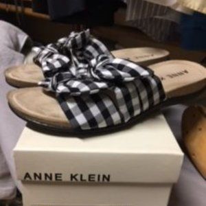 Anne Klein iflex Tech, Gingham Black/White Slip on Sandal Size 8 Box Included